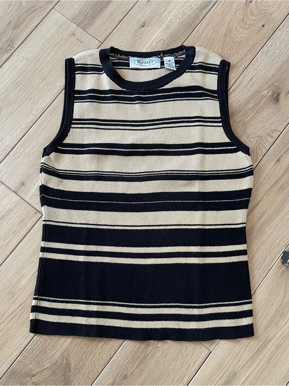 Vintage Old Navy Black and Cream Striped Sleeveless Knit Tank - Bundle & Save!